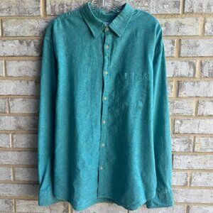 Old Navy Long Sleeve Button Front Linen Blend Teal Slim Shirt Men's Size XXL